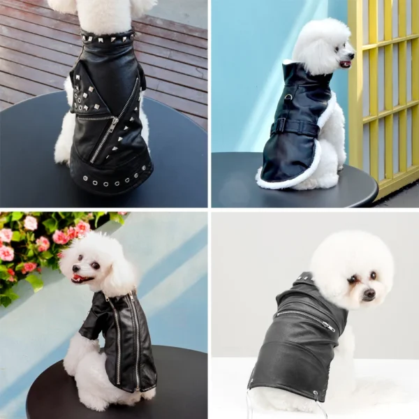 Cool Dog Leather Jacket Coat Warm Winter Pet Clothing Outfit French Bulldog Clothes Coats for Small Medium Dogs - Görsel 2