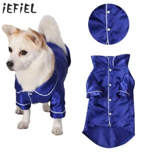 Dog Pajamas for Small Dogs Soft Silk Satin Dogs Cats Pjs Lapel Two-Legged Sleepwear Shirt Pet Clothes for All Season