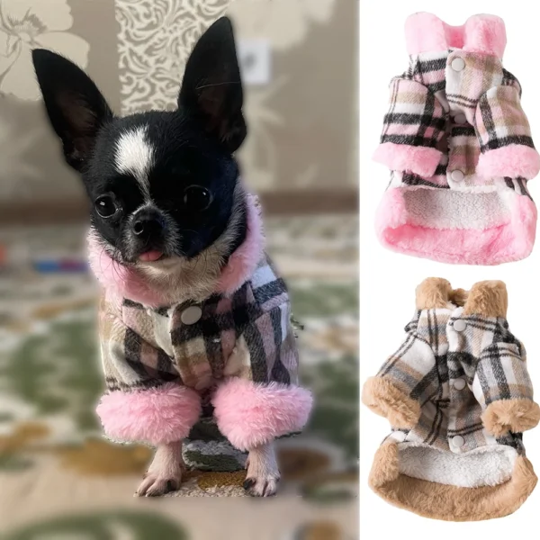 Pet Clothes Winter Warm Dog Plaid Jacket Coat For Small Dogs Cats Cozy Puppy Sweatshirt Costume Outfits Chihuahua French Bulldog
