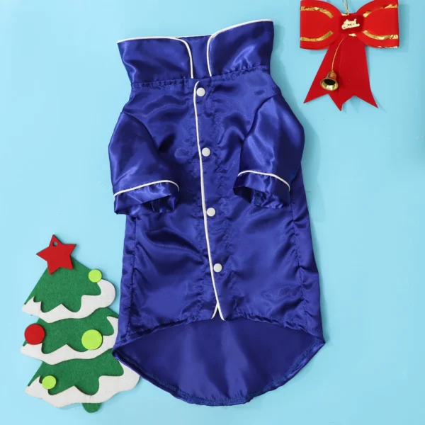 Dog Pajamas for Small Dogs Soft Silk Satin Dogs Cats Pjs Lapel Two-Legged Sleepwear Shirt Pet Clothes for All Season - Görsel 2